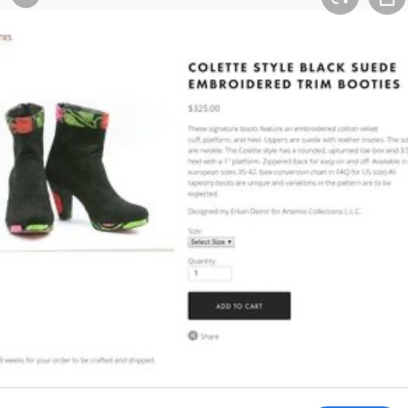 Artemis Colette Embroidered Booties sz 39 - Picture 5 of 5